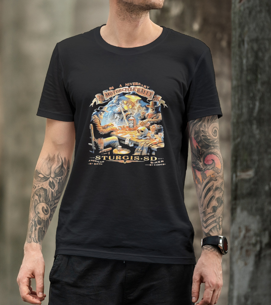 86th Anniversary Sturgis SD 2026 Motorcycle Rally American By Birth Biker By Choice T-Shirt