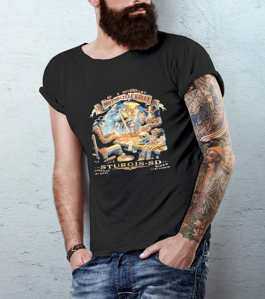 86th Anniversary Sturgis SD 2026 Motorcycle Rally American By Birth Biker By Choice T-Shirt