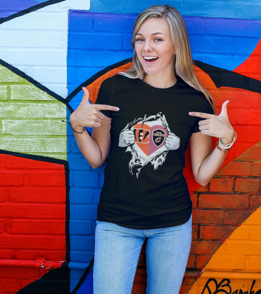 Cincinnati Bengals Cleveland Cavaliers Heart Rip Tattered T-Shirt