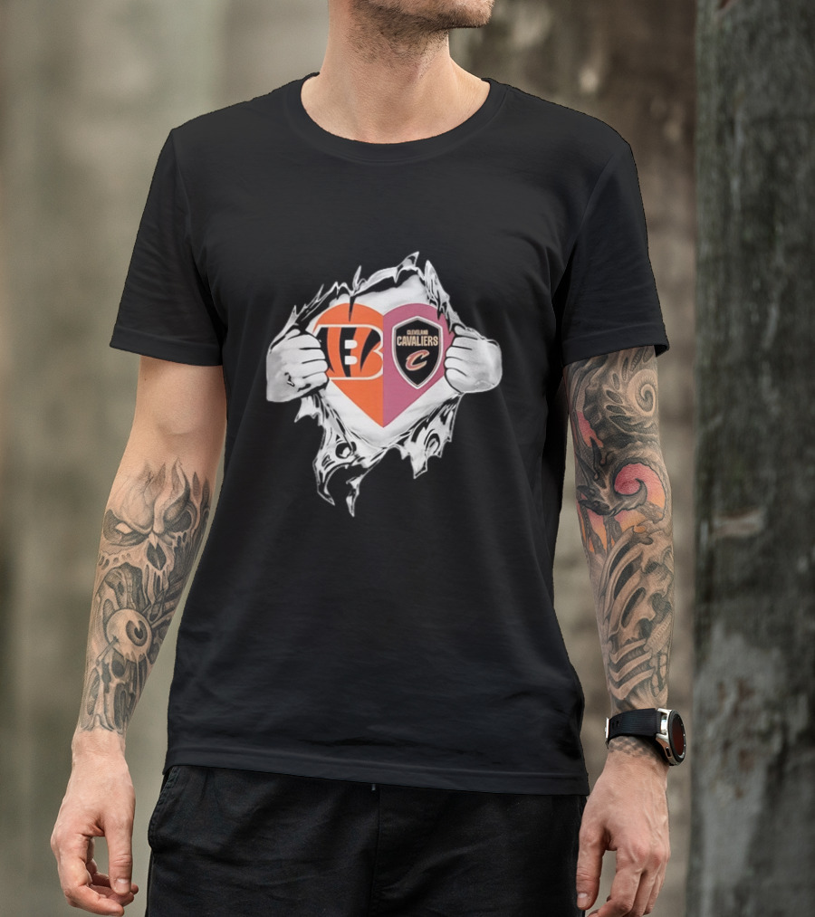Cincinnati Bengals Cleveland Cavaliers Heart Rip Tattered T-Shirt