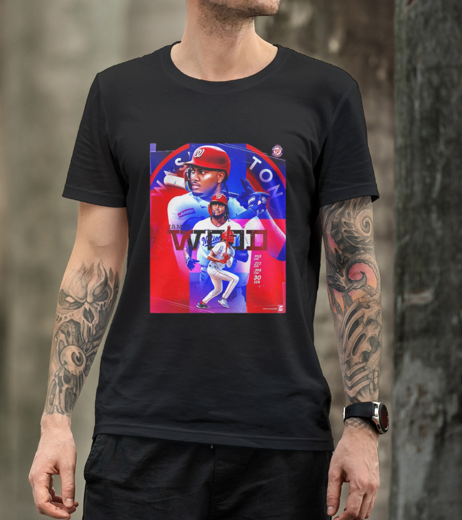 James Wood Washington Nationals .272 AVG .398 OBP 30 HR Collage T-Shirt