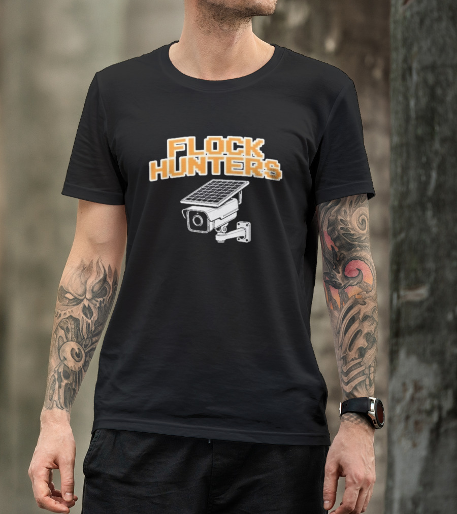 Flock Hunters Drinkin Bros Surveillance Camera Solar Panel T-Shirt