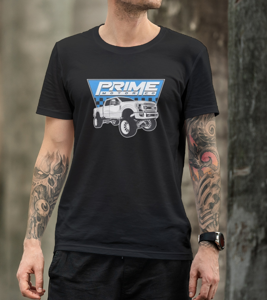 Prime Motor Co Lifted Truck Checkered Triangle T-Shirt