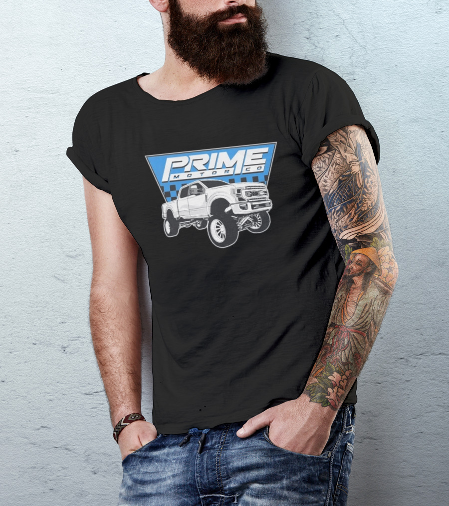 Prime Motor Co Lifted Truck Checkered Triangle T-Shirt