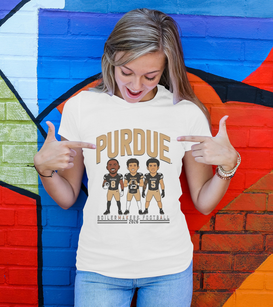 Purdue Boilermakers Football 2026 Three Cartoon Players T-Shirt