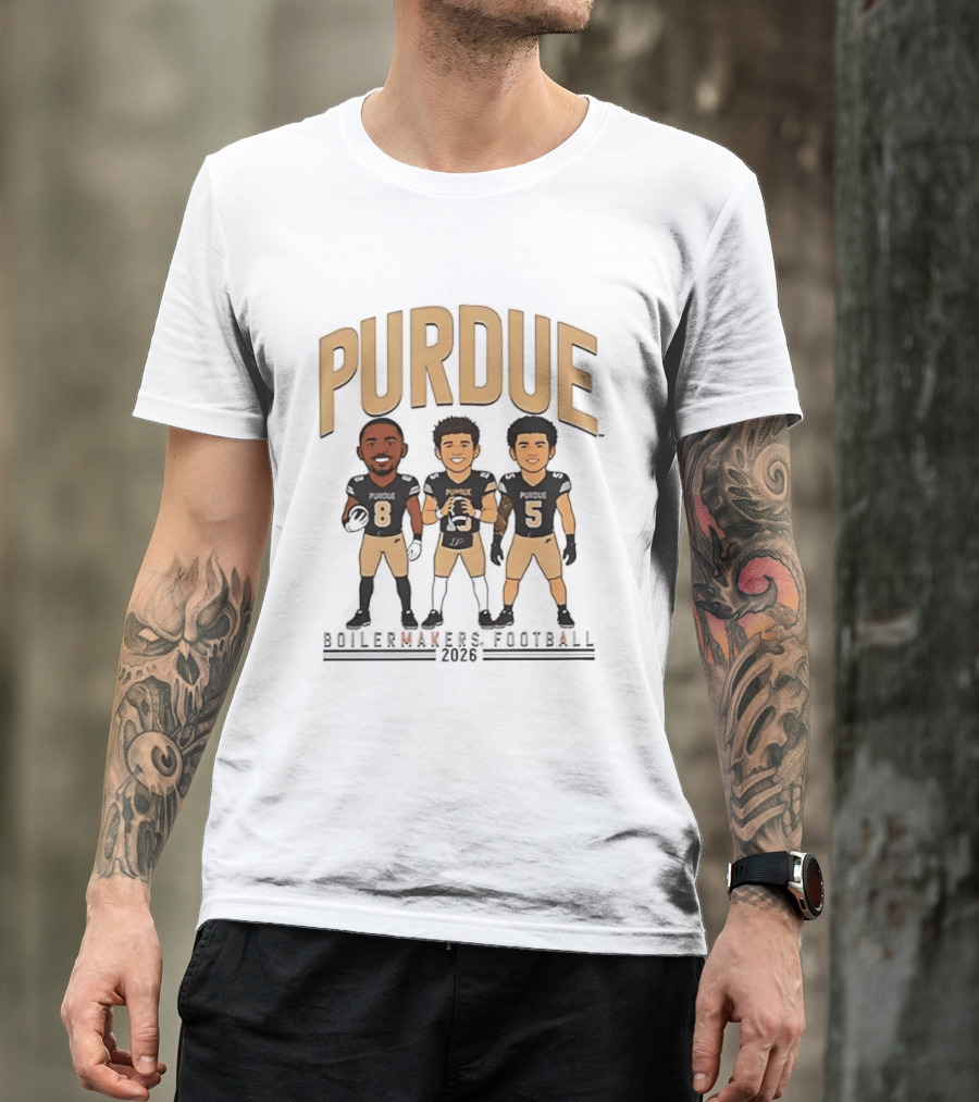 Purdue Boilermakers Football 2026 Three Cartoon Players T-Shirt