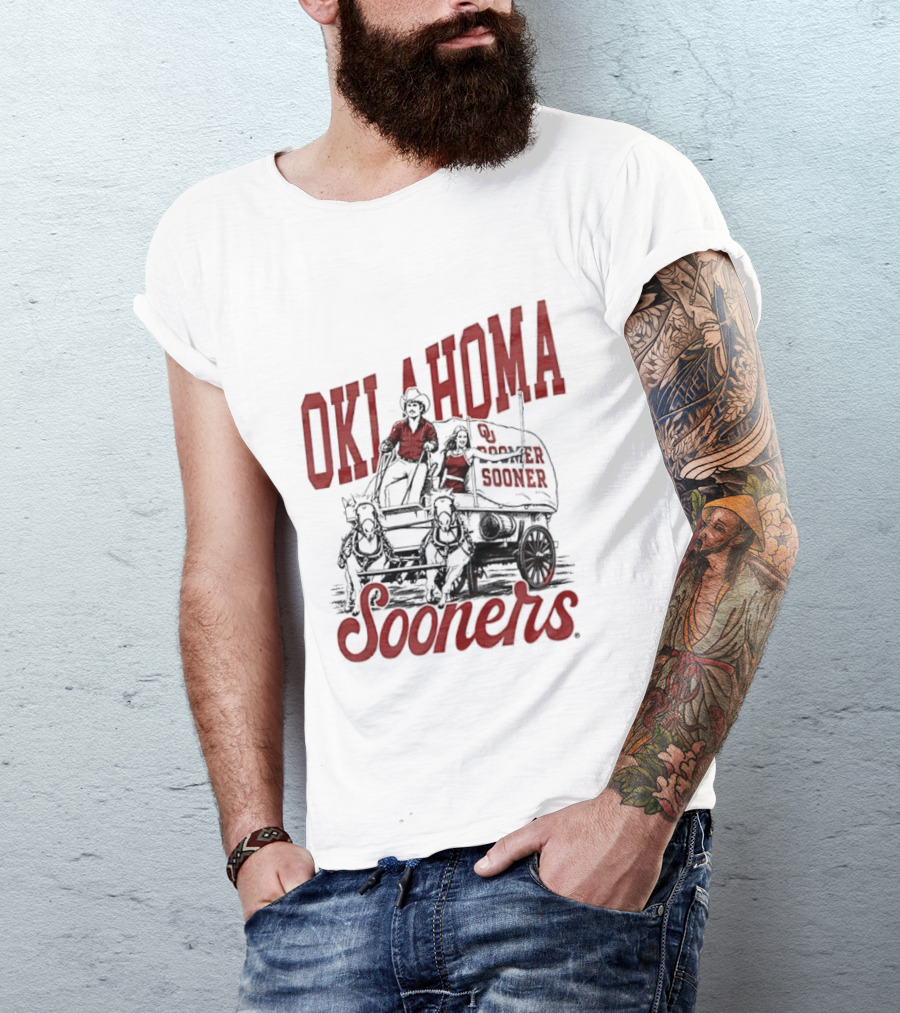 Oklahoma Sooners Boomer Sooner Horse Drawn Wagon T-Shirt
