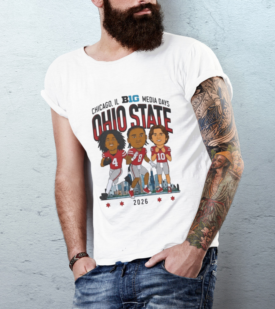 Ohio State Buckeyes Chicago IL B1G Media Days 2026 Caricatures T-Shirt