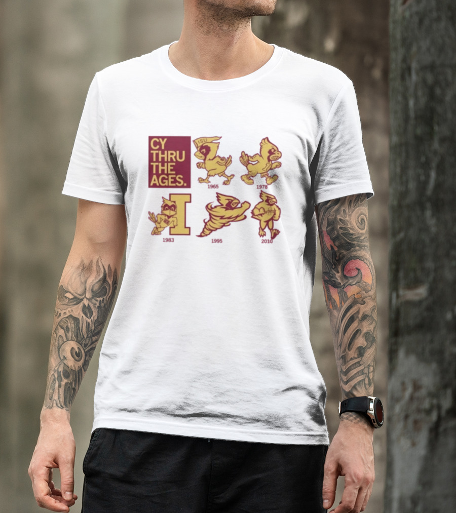 Iowa State Cyclones CY Thru The Ages Mascot Evolution Logos 1954 1972 1995 2008 T-Shirt