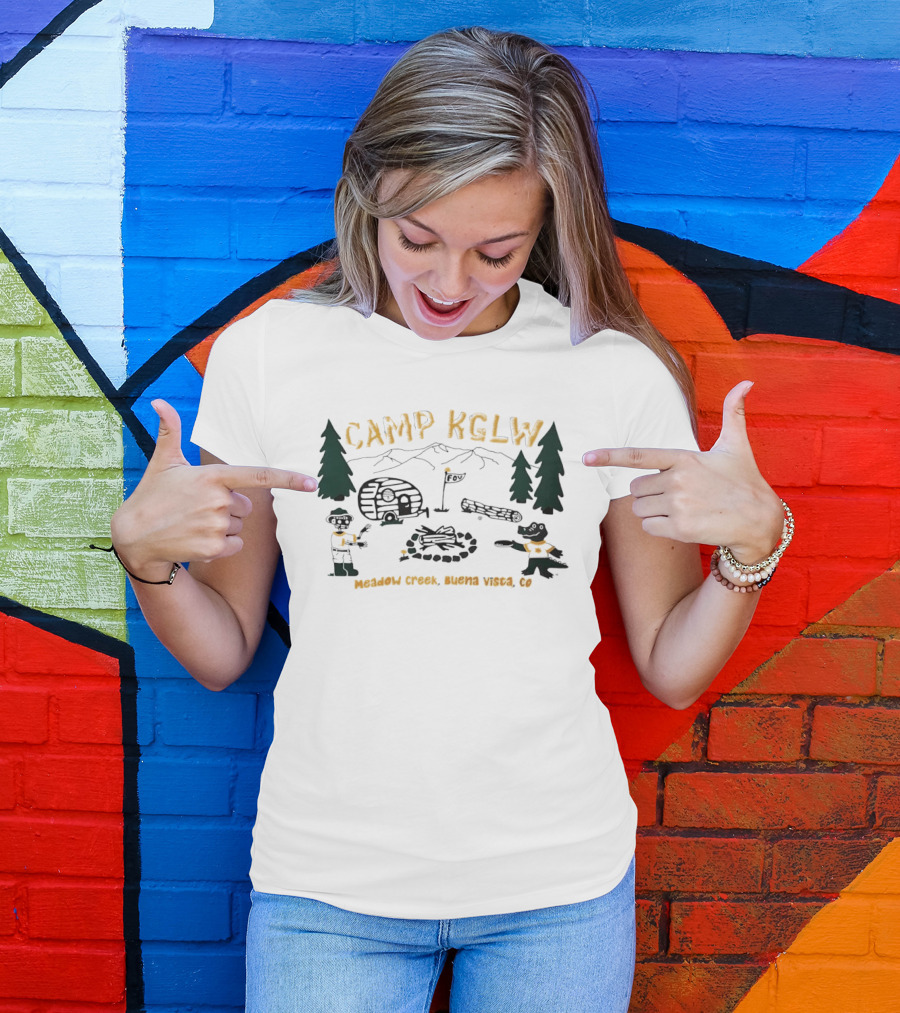 Camp KGLW Meadow Creek Buena Vista CO Skeleton Gator Camping Disc Golf T-Shirt