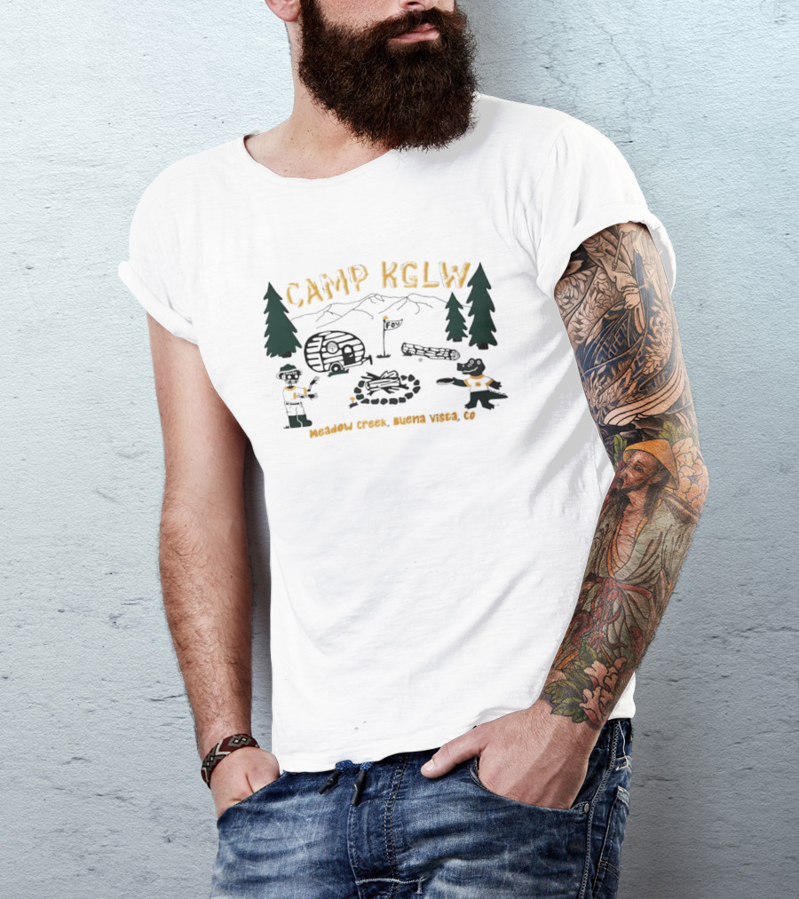 Camp KGLW Meadow Creek Buena Vista CO Skeleton Gator Camping Disc Golf T-Shirt
