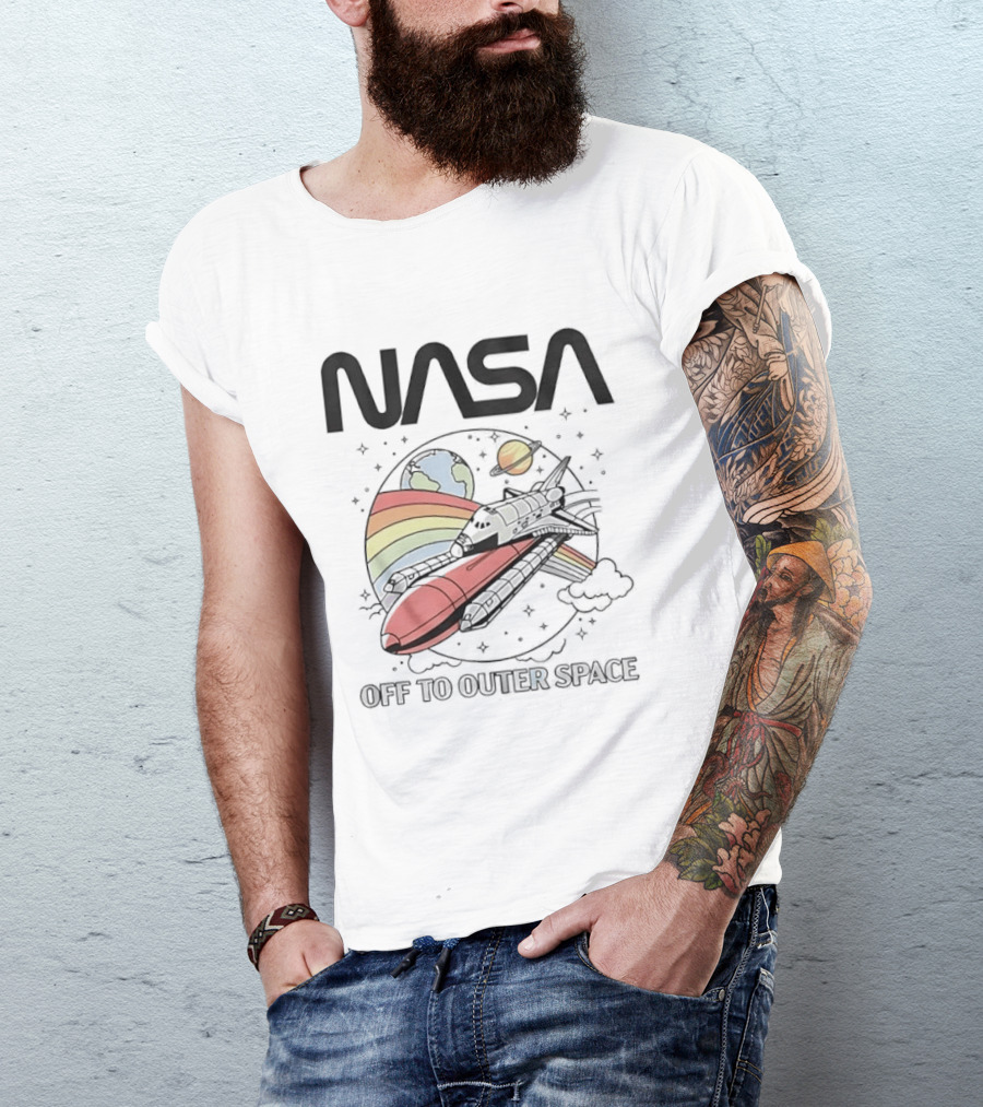 NASA Off To Outer Space Rainbow Planet Shuttle Adventure T-Shirt