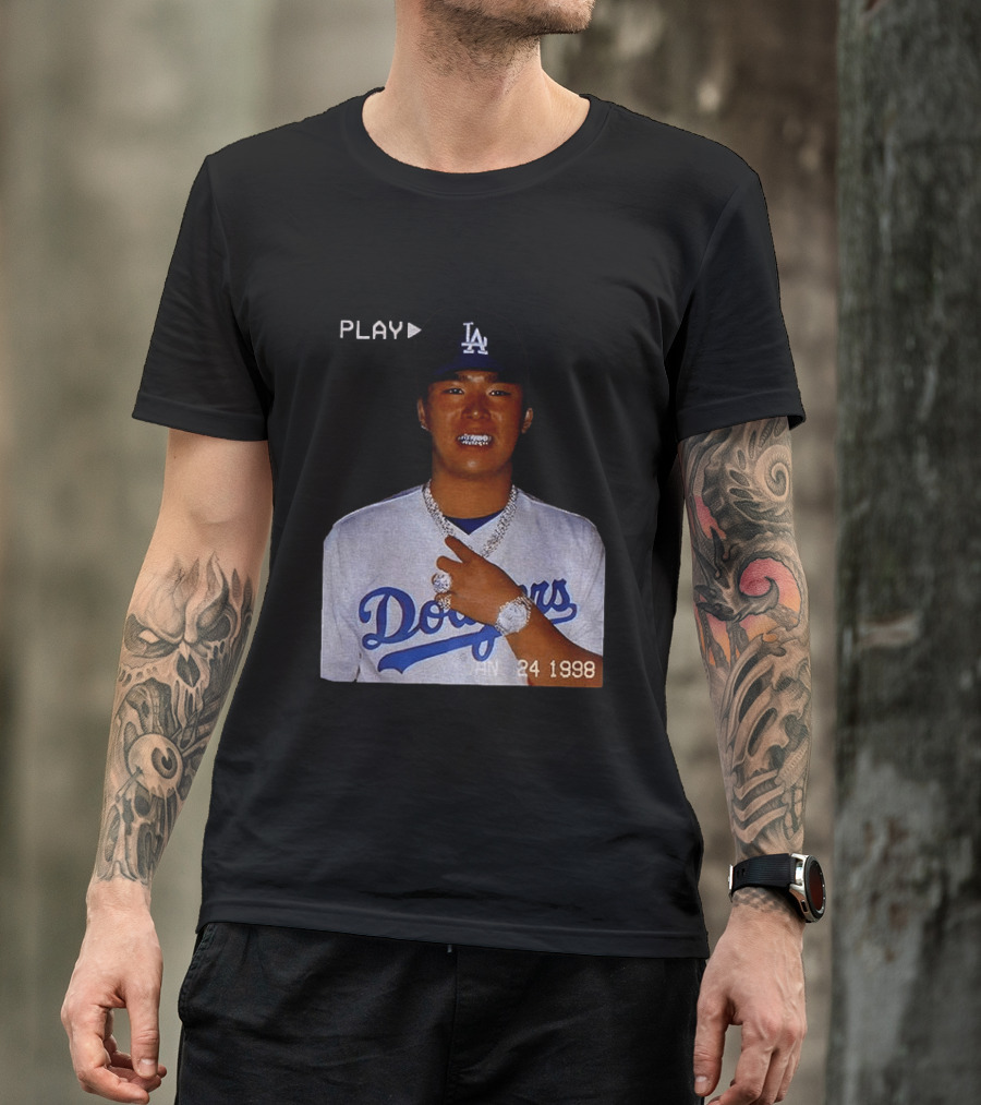 90s Yoshinobu Yamamoto Bootleg Rap Dodgers LA Jan 24 1998 T-Shirt