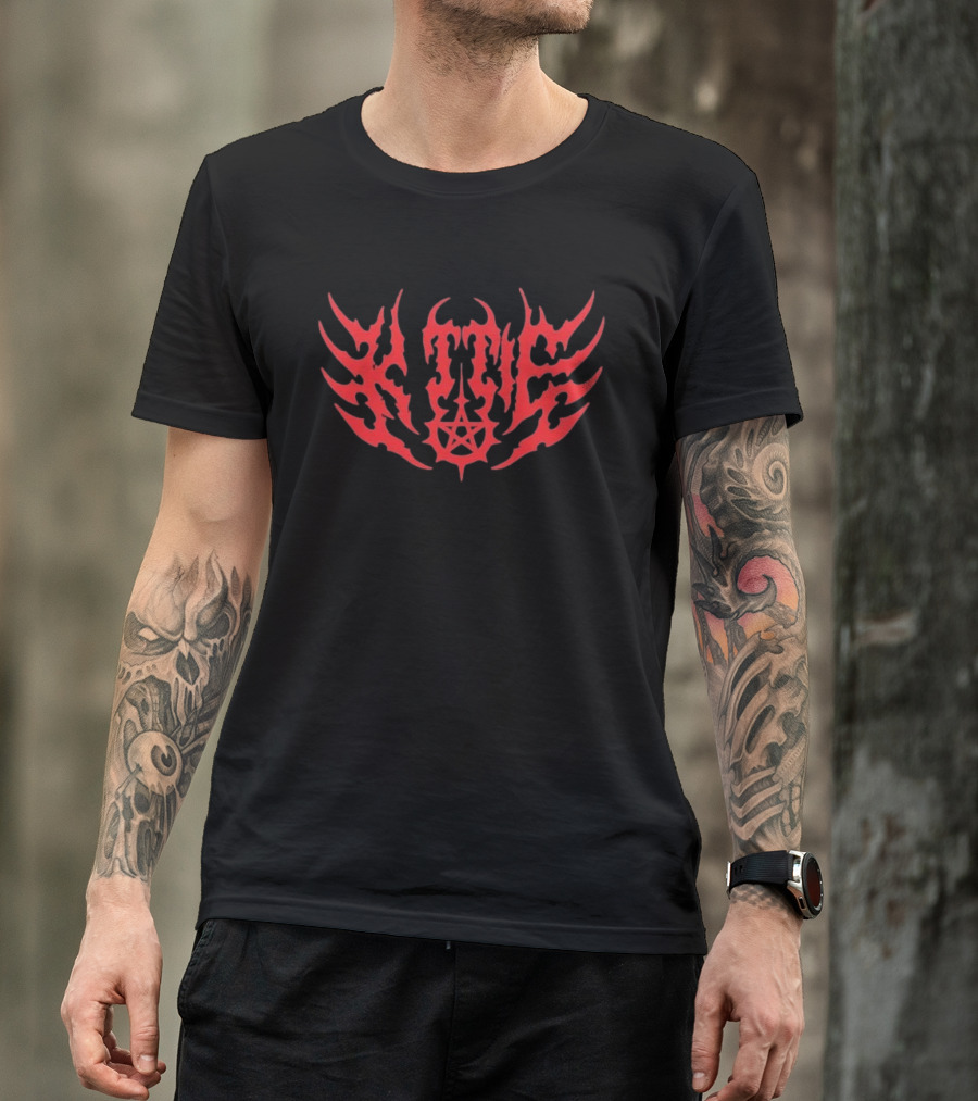 Kittie Red Flame Death Metal Pentagram T-Shirt