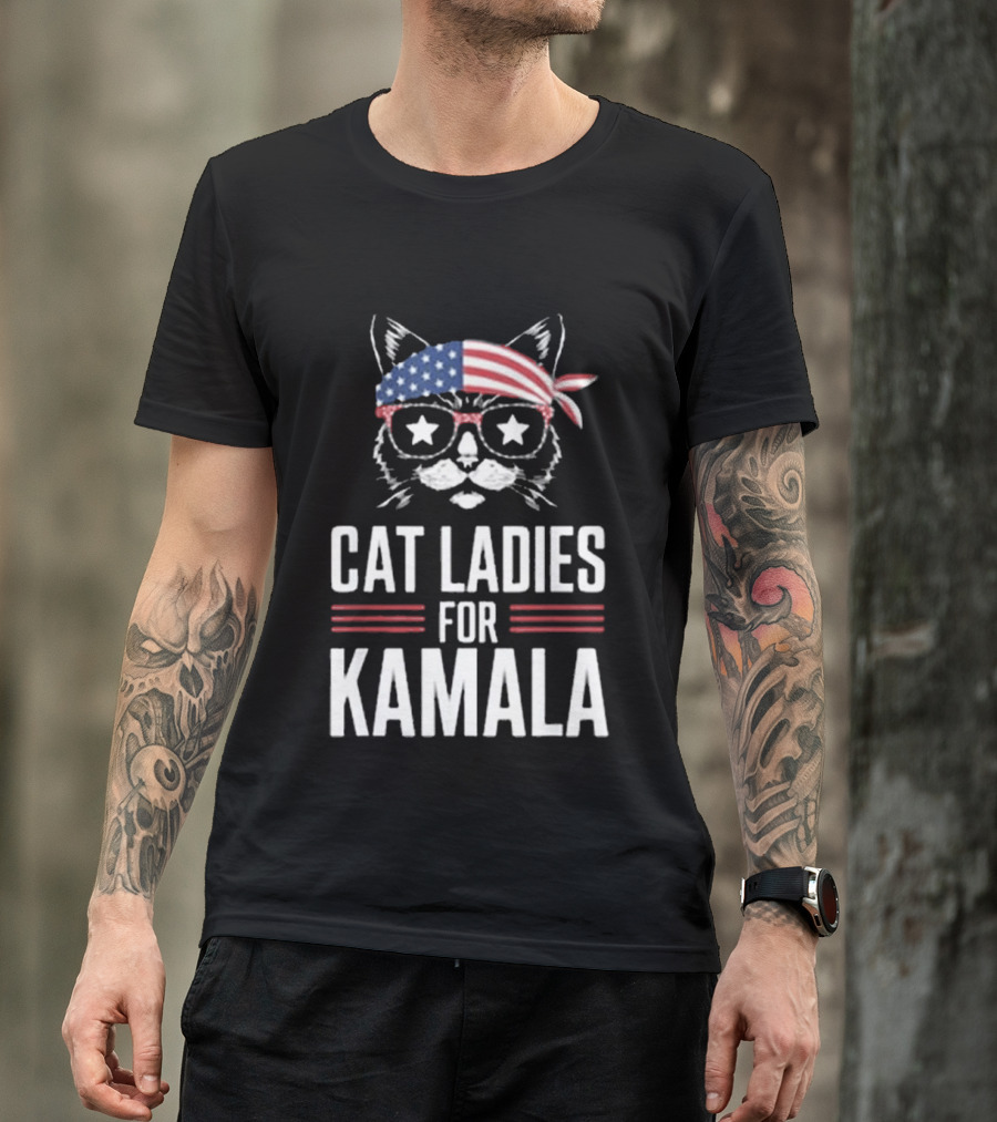 Cat Ladies For Kamala American Flag Cat 2024 President T-Shirt