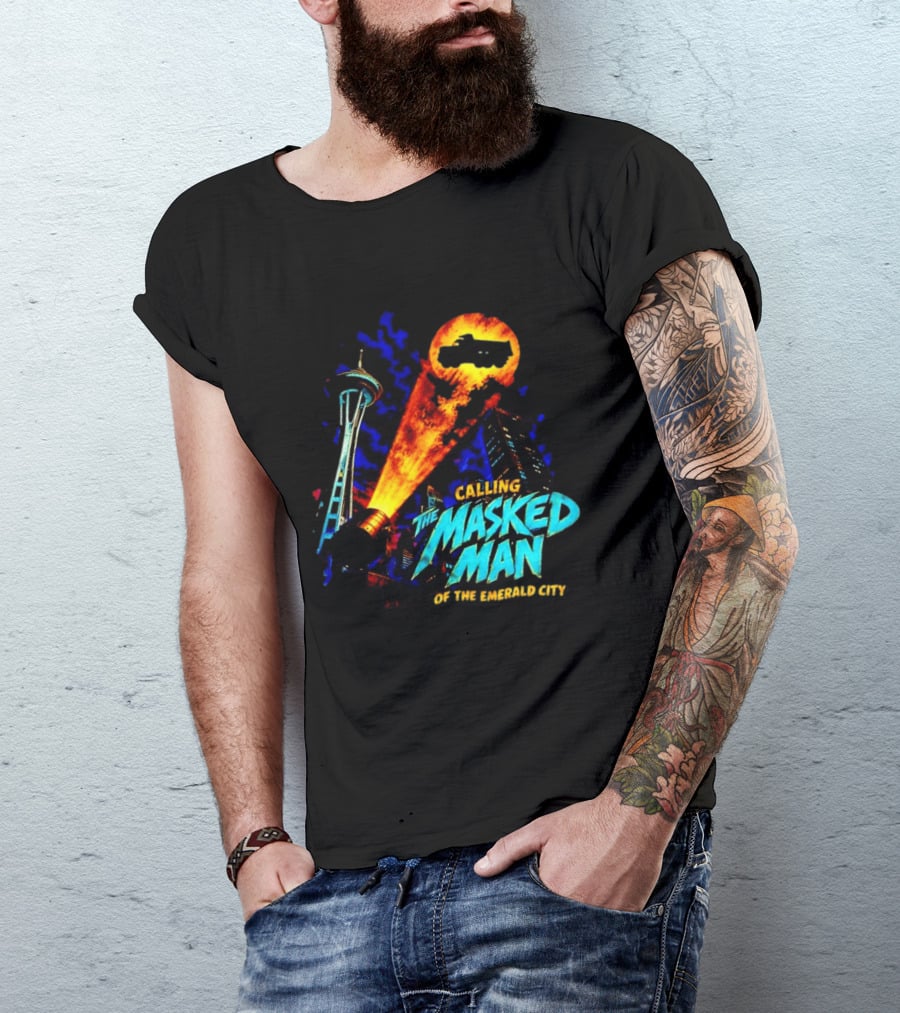Calling The Masked Man Emerald City Space Needle T-Shirt