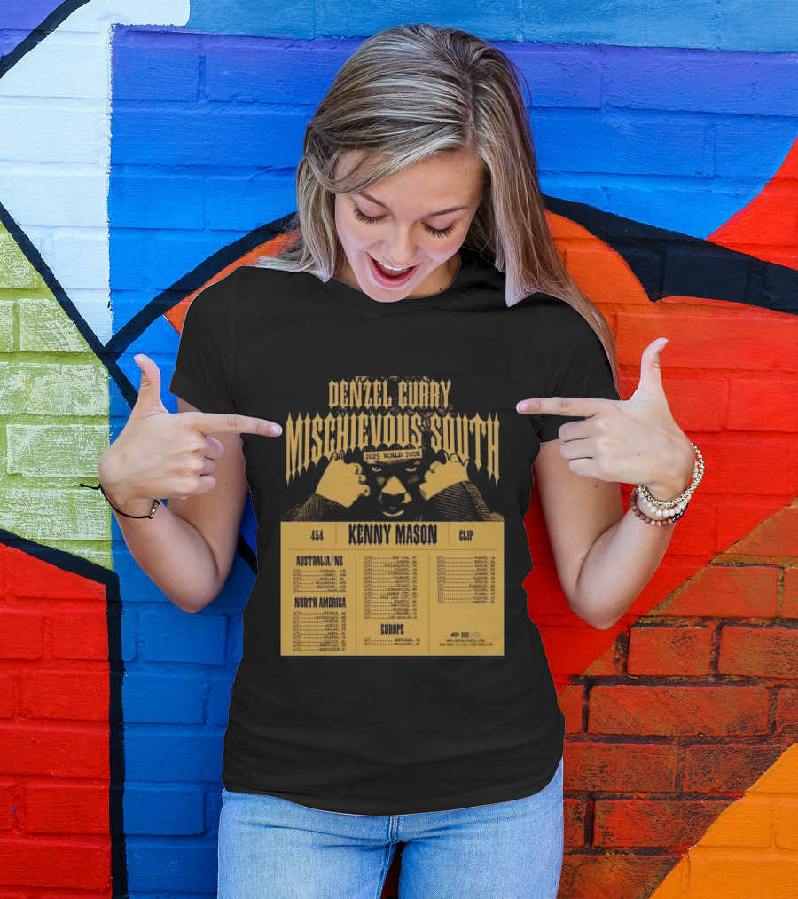 Denzel Curry Mischievous South 2025 World Tour Kenny Mason Clip 454 Australia North America Europe Dates T-Shirt