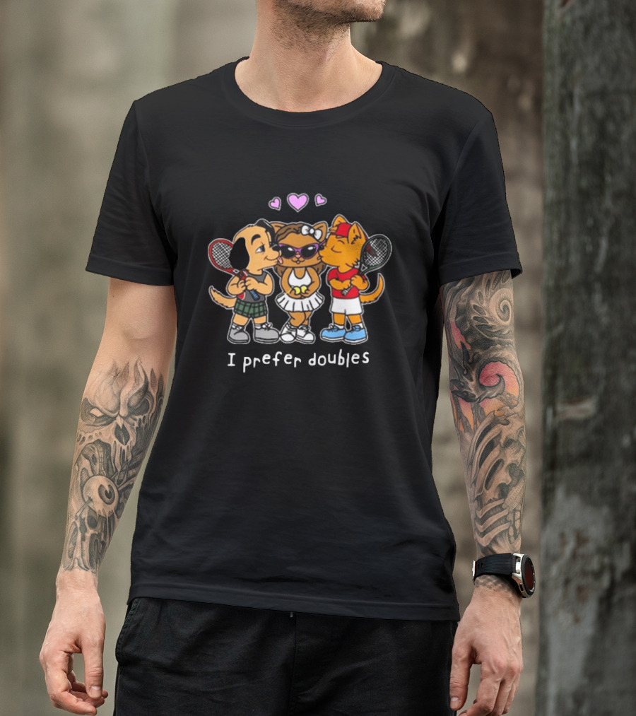 The Cinesthetic Challengers 2024 I Prefer Doubles Cute Tennis Cats And Dogs T-Shirt