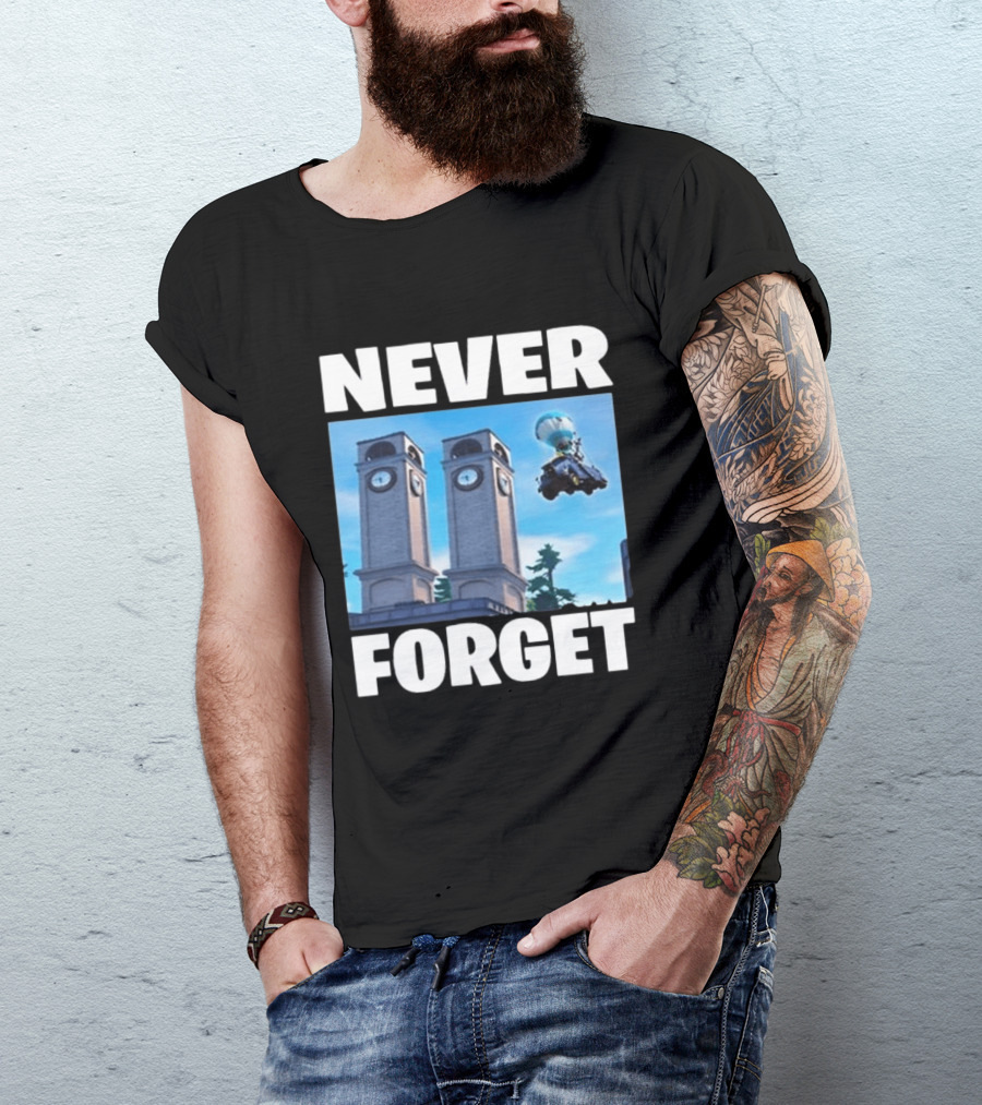 NEVER FORGET Twin Tilted Towers Fortnite Battle Bus T-Shirt