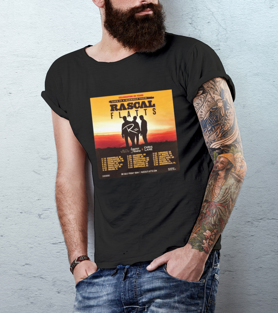 Celebrating 25 Years Life Is A Highway Tour Rascal Flatts Featuring Lauren Alaina Chris Lane T-Shirt