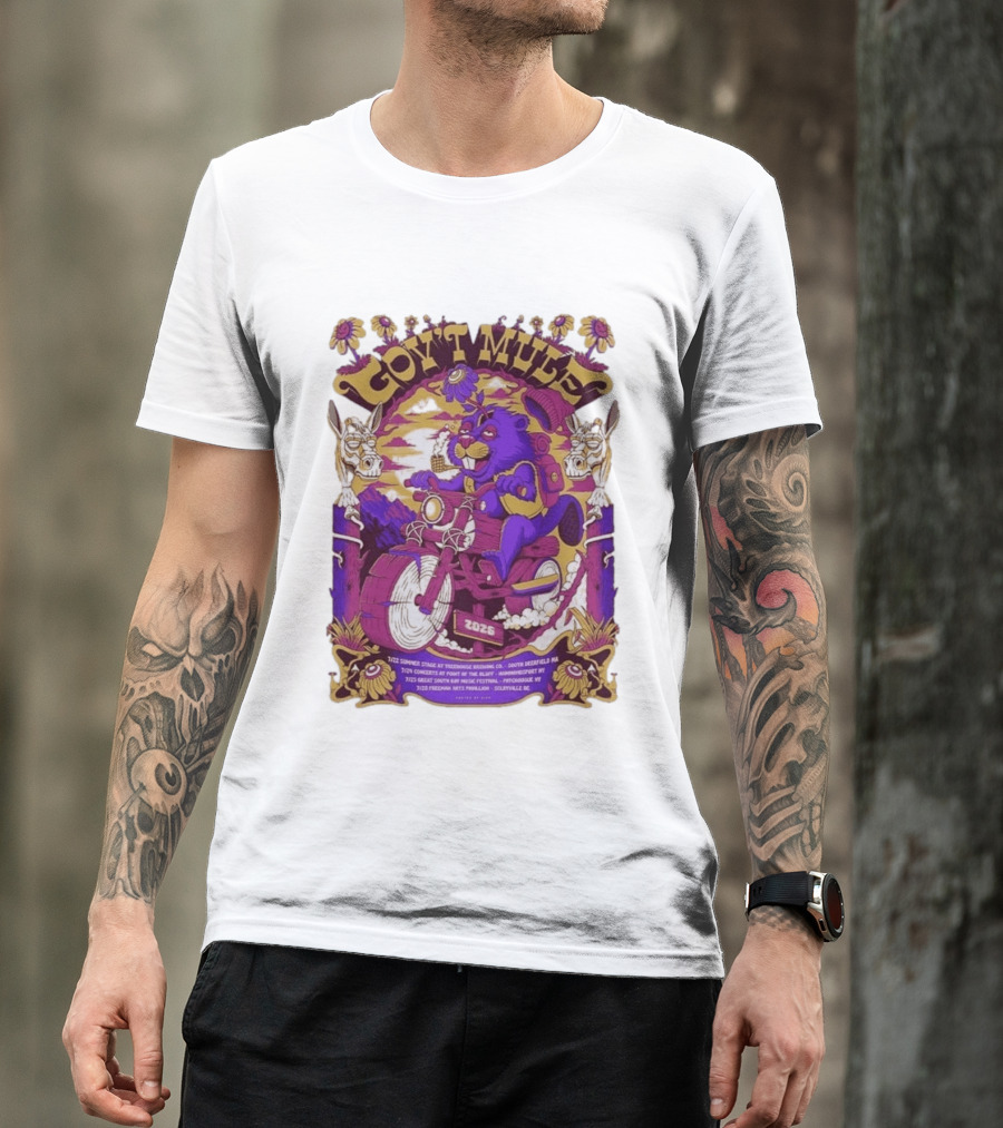 Gov't Mule Summer Tour 2026 Psychedelic Bear Riding Motorcycle Concert Dates And Locations T-Shirt