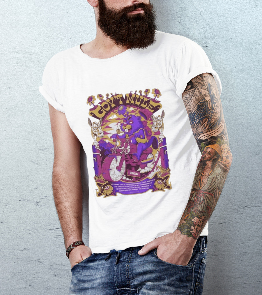 Gov't Mule Summer Tour 2026 Psychedelic Bear Riding Motorcycle Concert Dates And Locations T-Shirt