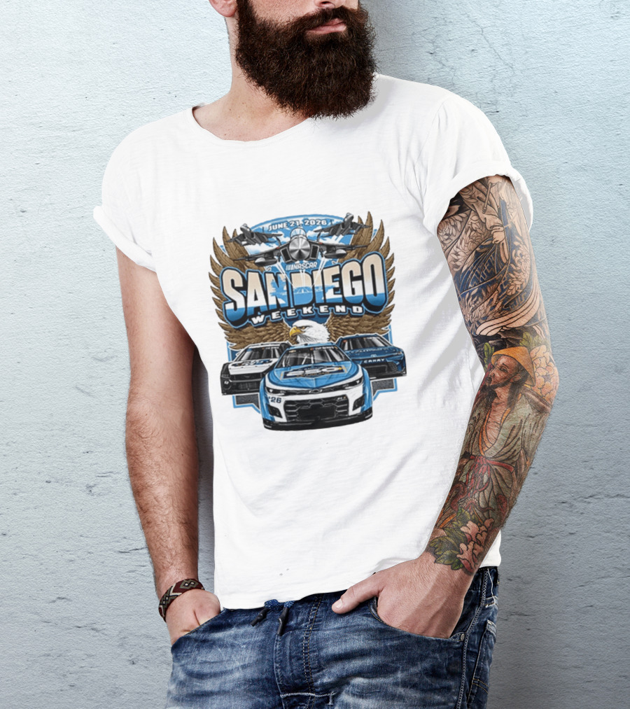 June 21 2026 NASCAR San Diego Weekend Americana Event Racing Cars And Eagle Wings T-Shirt
