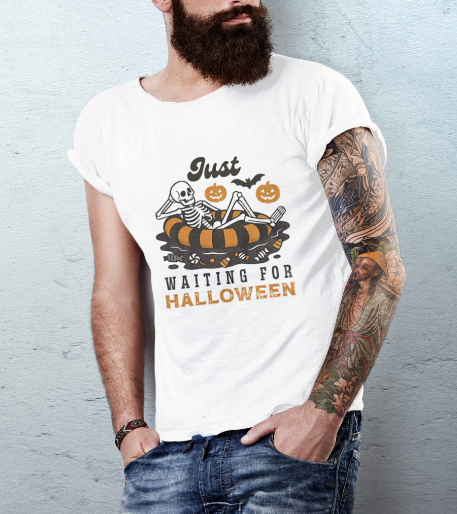 Just Waiting For Halloween Skeleton Beach 2025 T-Shirt
