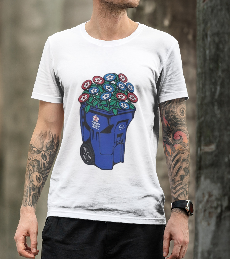 Vandy The Pink Trash Can Blue Recycling Bin Flowers T-Shirt