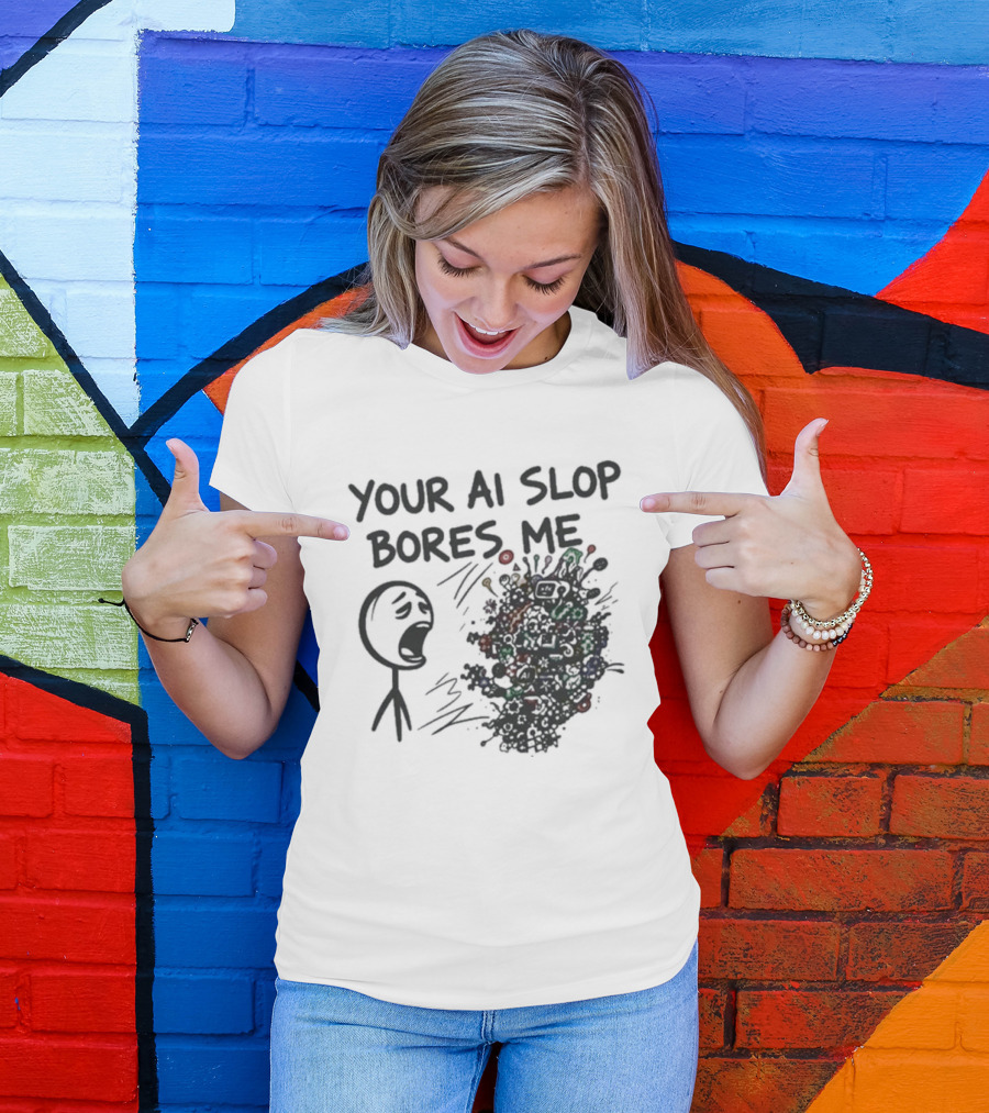 Your AI Slop Bores Me Stick Figure Expression With Colorful Scribbles T-Shirt