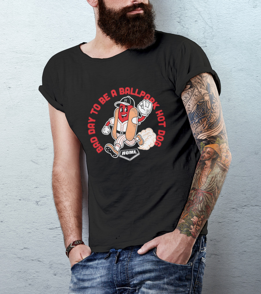 Bad Day To Be A Ballpark Hot Dog Cleveland Baseball Cartoon T-Shirt