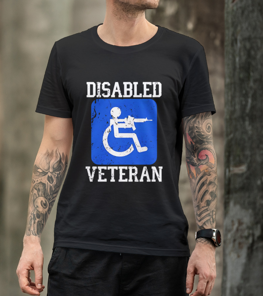 Disabled Veteran Blue Wheelchair Symbol With Gun T-Shirt