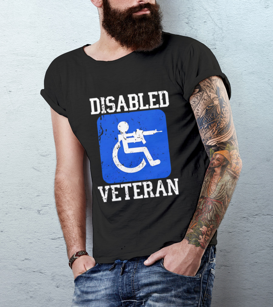 Disabled Veteran Blue Wheelchair Symbol With Gun T-Shirt