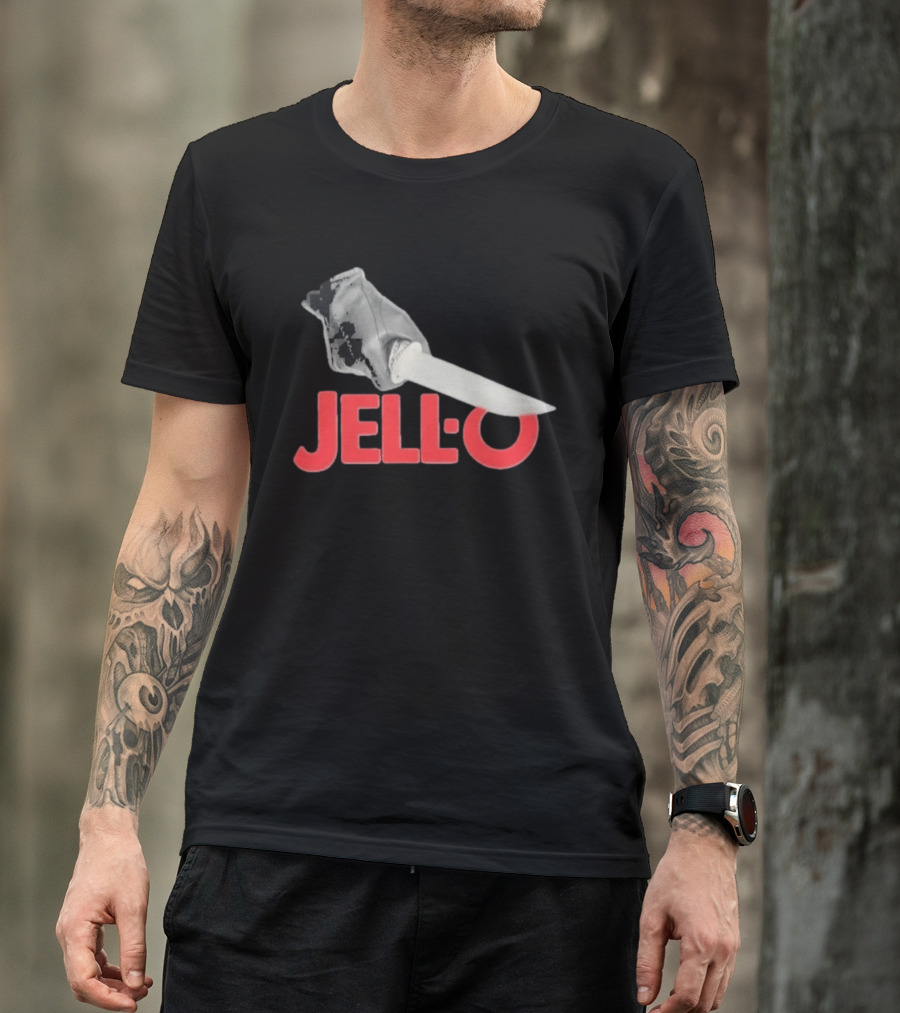 Jello Knife Red Oozing Text And Gloved Dagger T-Shirt