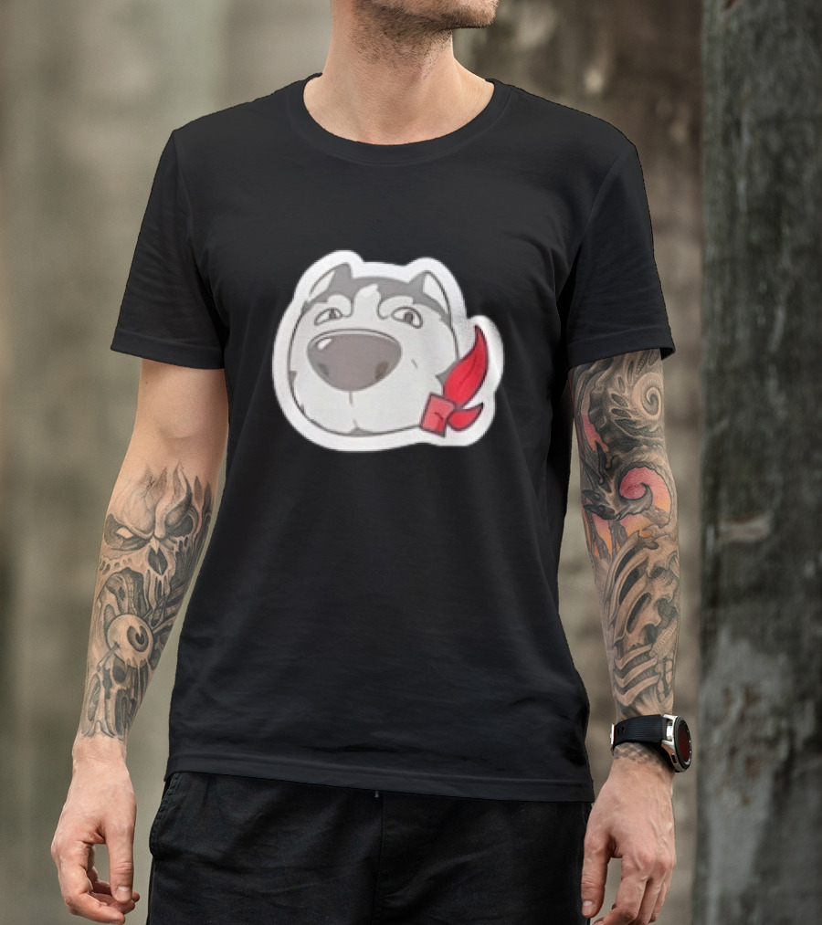 Husky Dog With Red Bandana Puppy Cute Cartoon Face T-Shirt