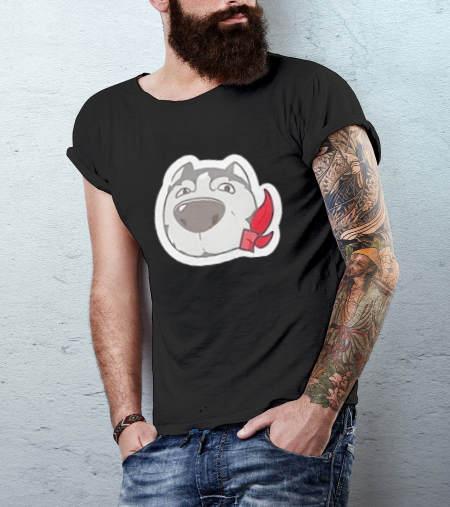Husky Dog With Red Bandana Puppy Cute Cartoon Face T-Shirt