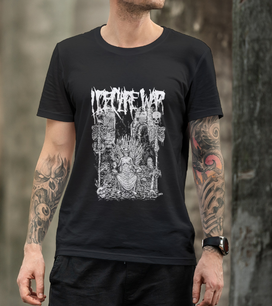 I Declare War Throne Skeleton Warriors Medieval Battle Scene T-Shirt