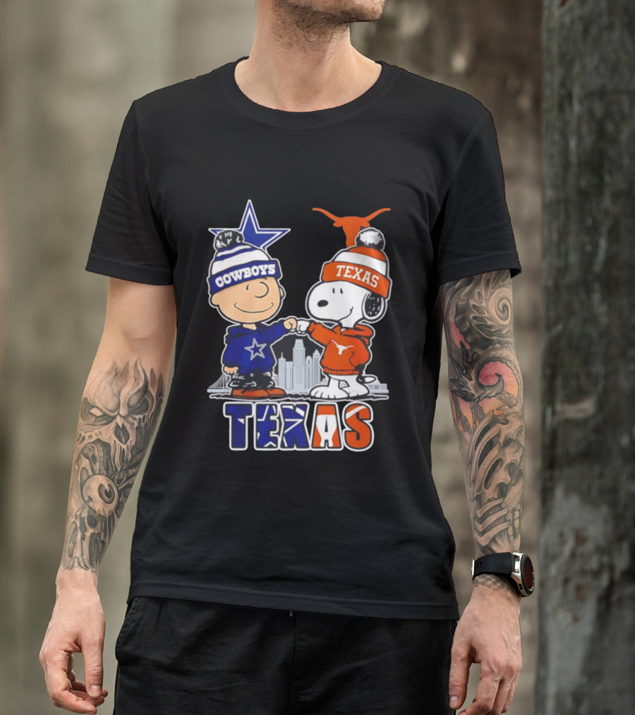 Dallas Cowboys Texas Longhorns Peanuts Characters Stadium Scene T-Shirt