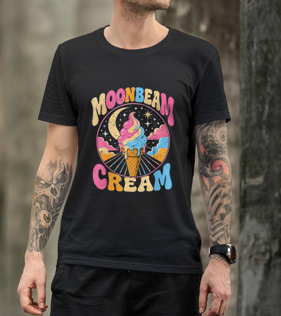 Moonbeam Cream Ice Cream Cone Crescent Moon And Stars T-Shirt