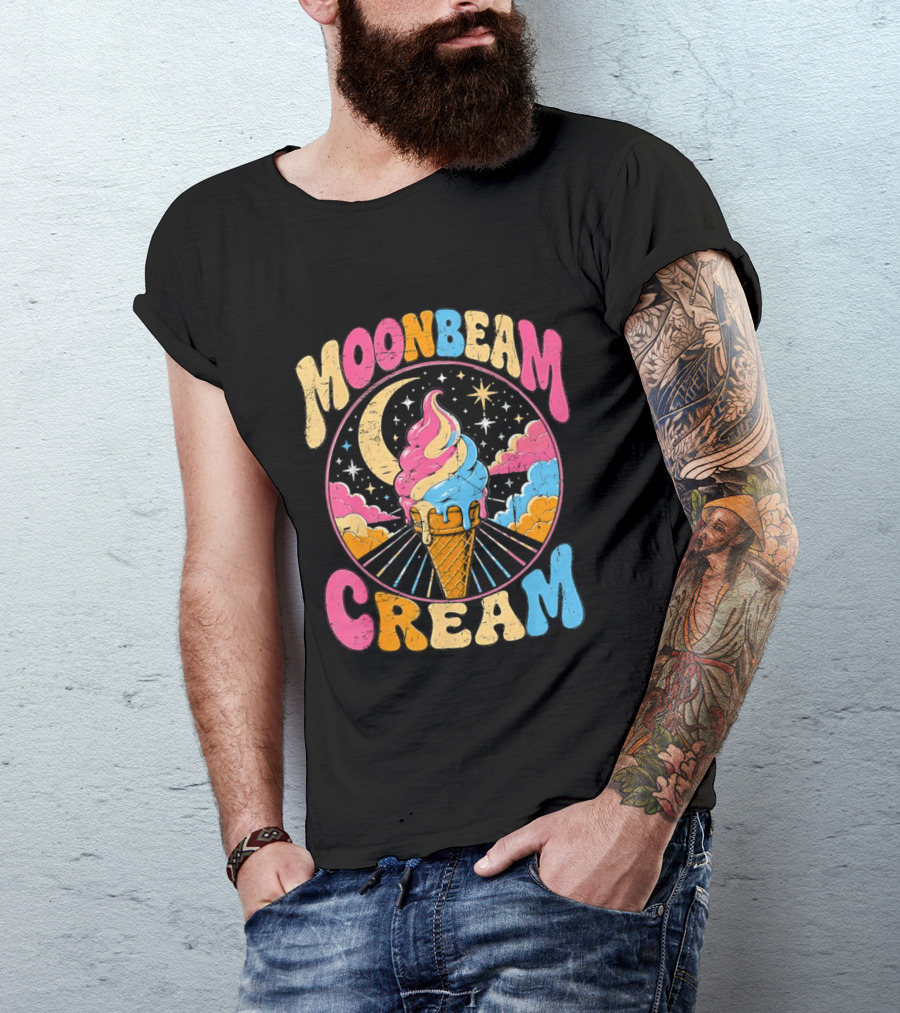 Moonbeam Cream Ice Cream Cone Crescent Moon And Stars T-Shirt