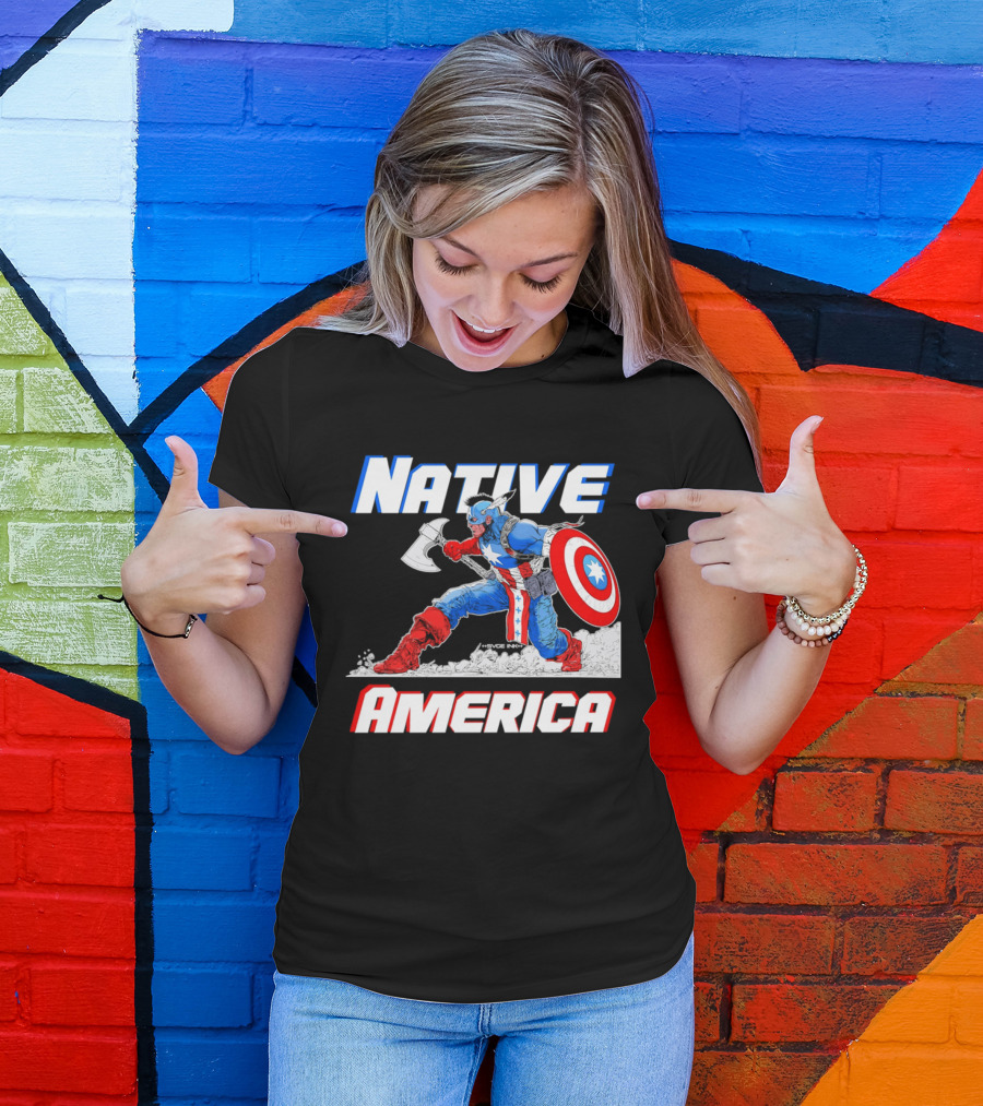 Native America Captain America Axe And Shield Hero T-Shirt