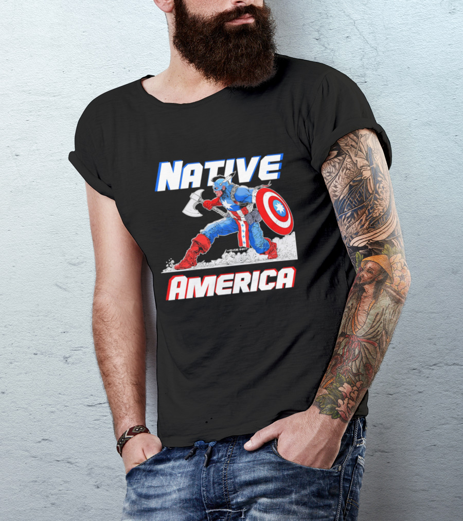 Native America Captain America Axe And Shield Hero T-Shirt