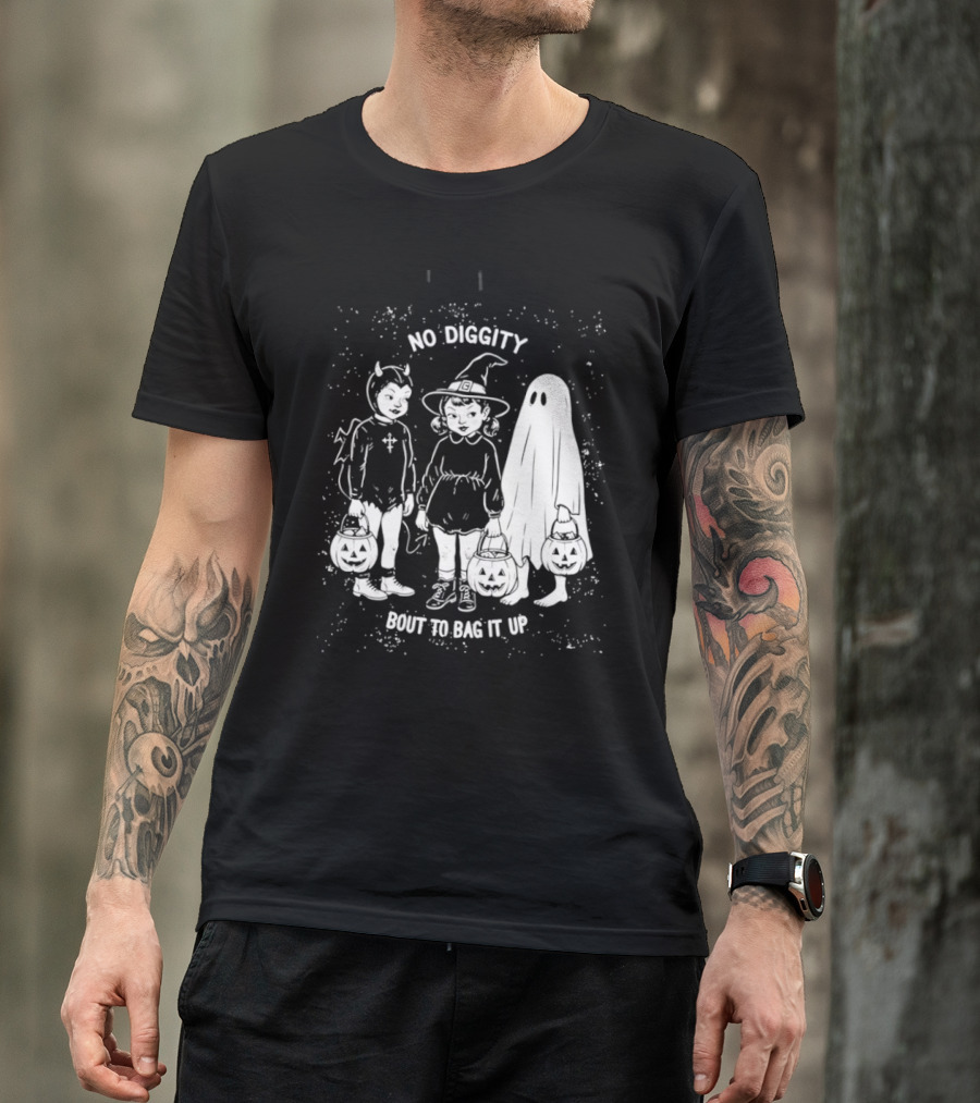 No Diggity Bout To Bag It Up Halloween Ghost Witch Devil Kids Spooky Season T-Shirt