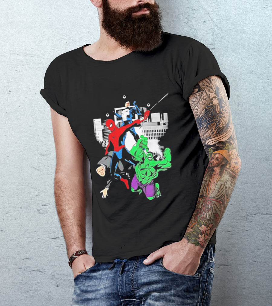 Spider Man The Punisher And The Hulk Marvel Comic Heroes Collage T-Shirt