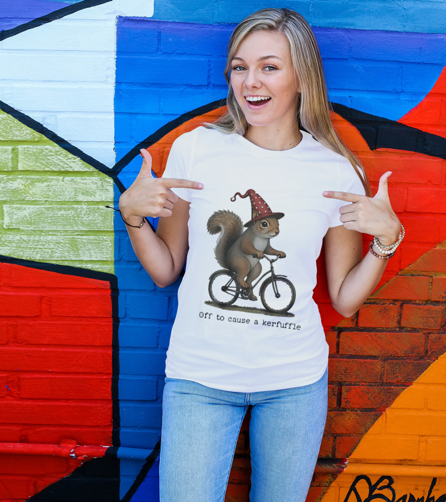 Squirrel In Wizard Hat Riding Bicycle Off To Cause A Kerfuffle T-Shirt