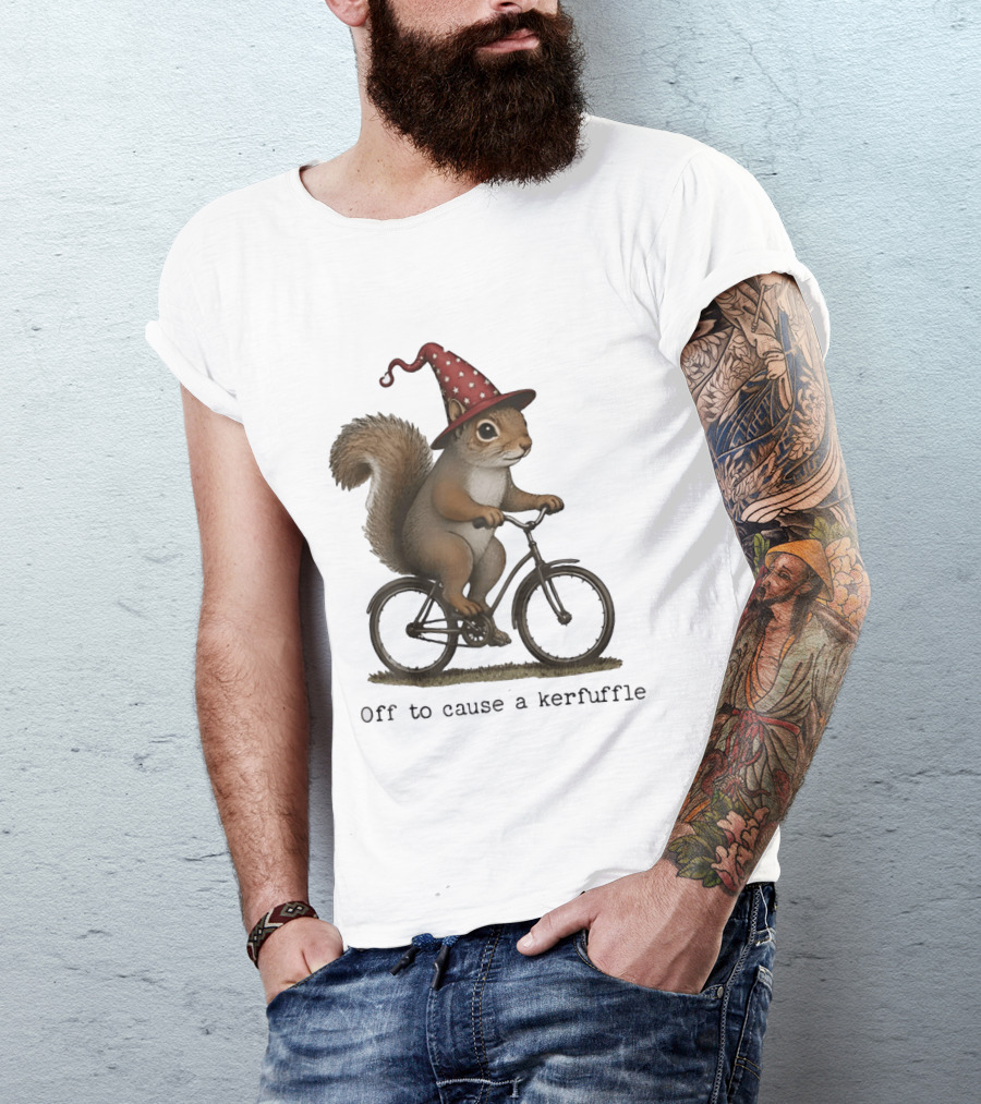 Squirrel In Wizard Hat Riding Bicycle Off To Cause A Kerfuffle T-Shirt