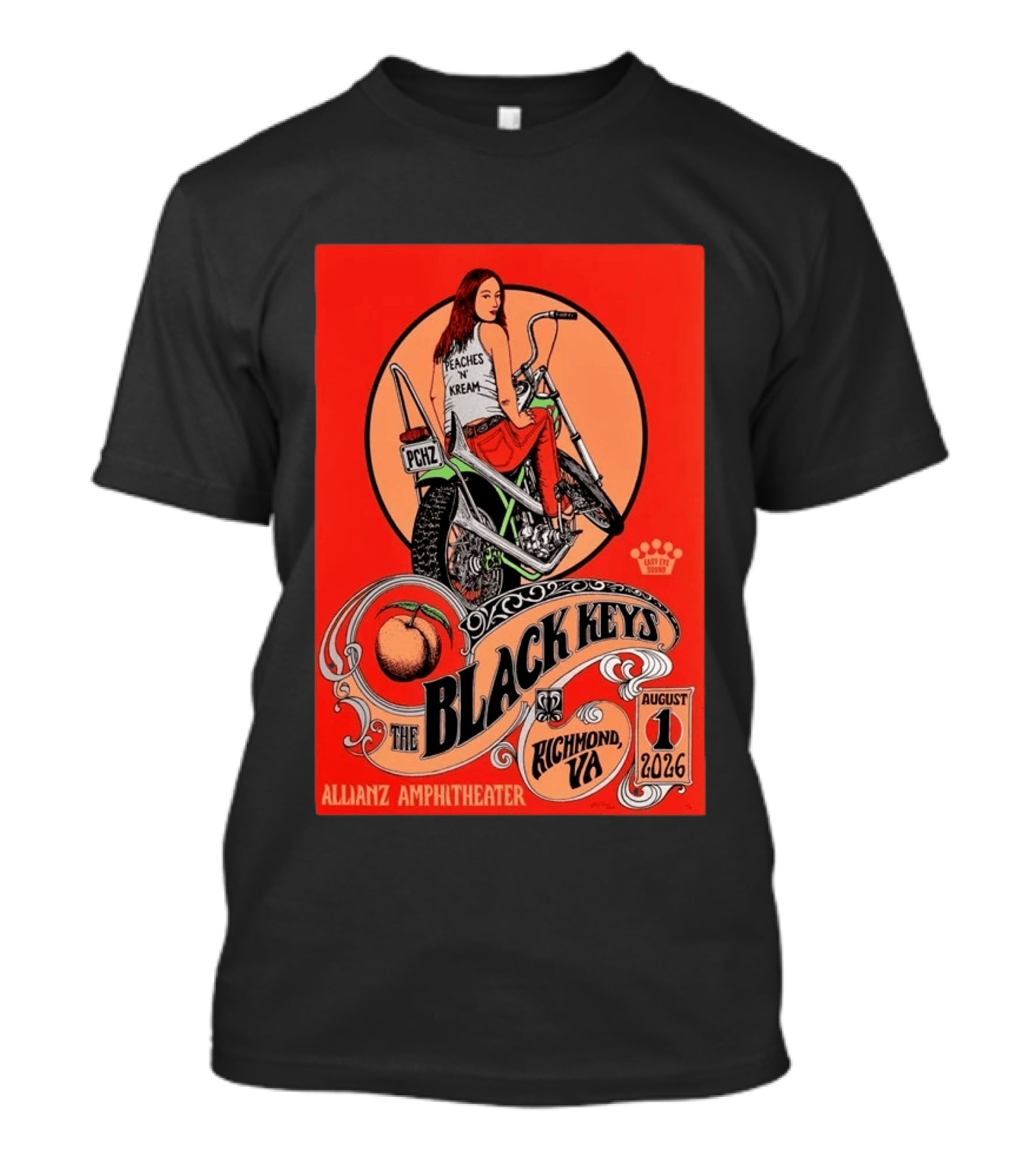 The Black Keys Allianz Amphitheater Richmond VA August 1 2026 Peaches N Kream Motorcycle T-Shirt