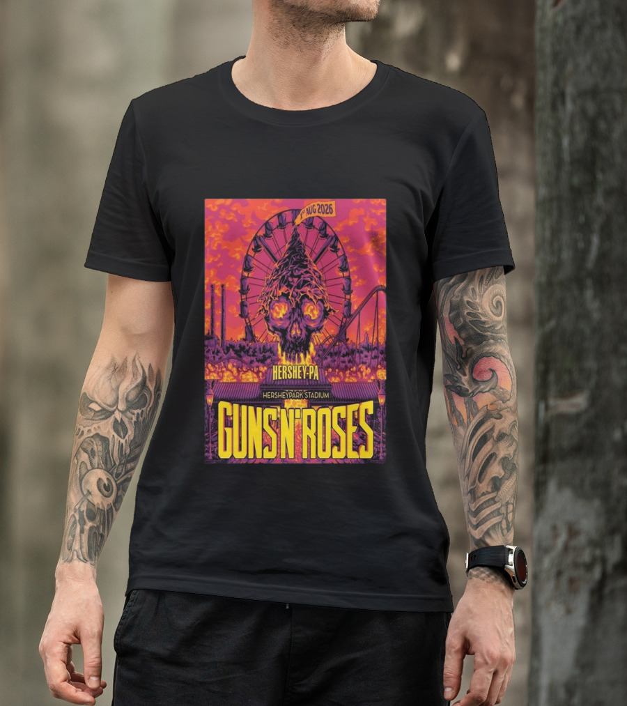Guns N' Roses Aug 01 2026 Hersheypark Stadium Hershey PA Ferris Wheel Skull Tour T-Shirt