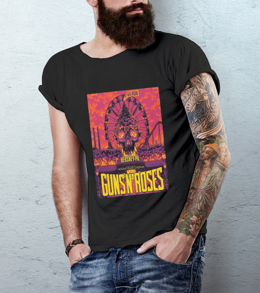 Guns N' Roses Aug 01 2026 Hersheypark Stadium Hershey PA Ferris Wheel Skull Tour T-Shirt