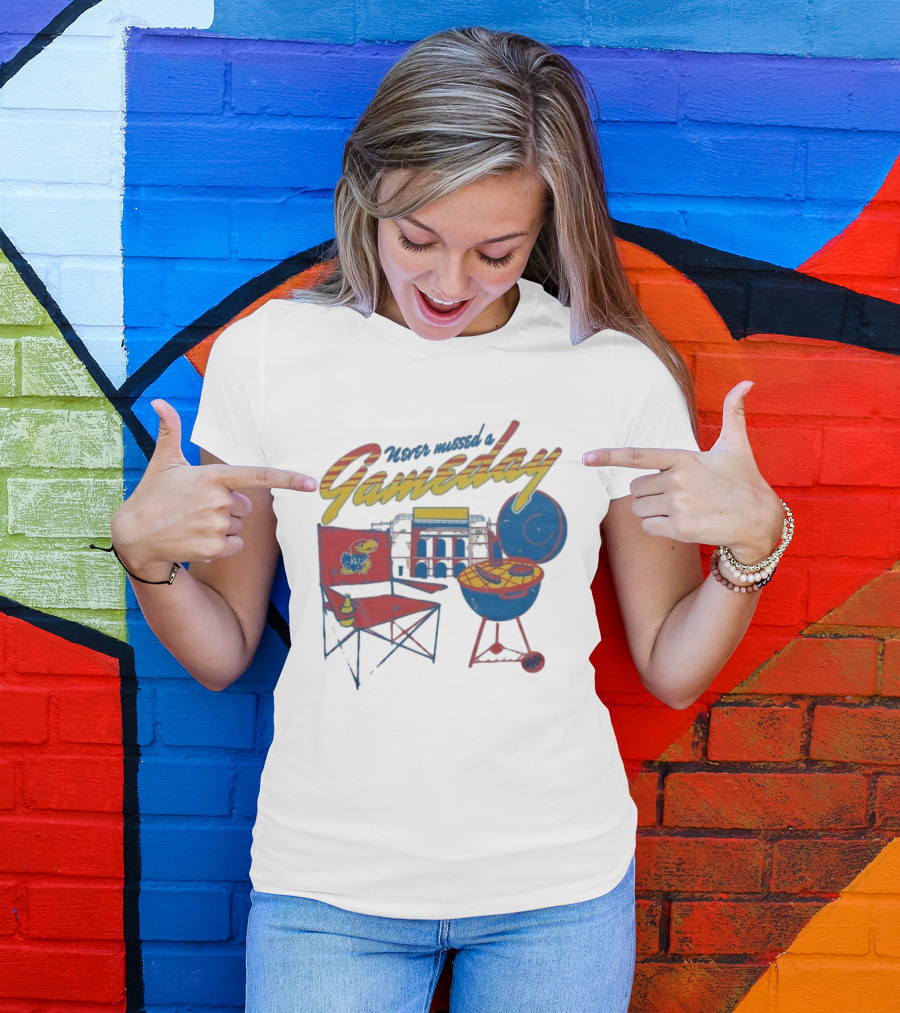 Kansas Jayhawks Never Missed A Gameday BBQ Chair Stadium Grill T-Shirt